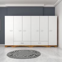 Vaatekaappi Linento Furniture F4-498, leveys 243cm, valkoinen/ruskea, Verkkokaupan poistotuote