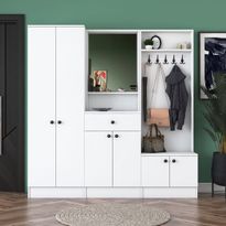 Säilytyskokonaisuus eteiseen Linento Furniture M2-1558, leveys 179.4cm, valkoinen