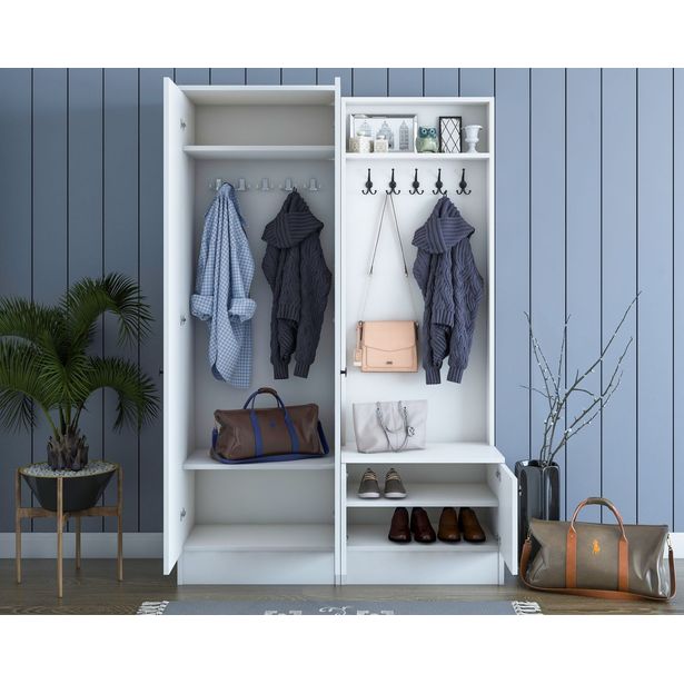 Säilytyskokonaisuus eteiseen Linento Furniture M5-1561, leveys 119.6cm, valkoinen