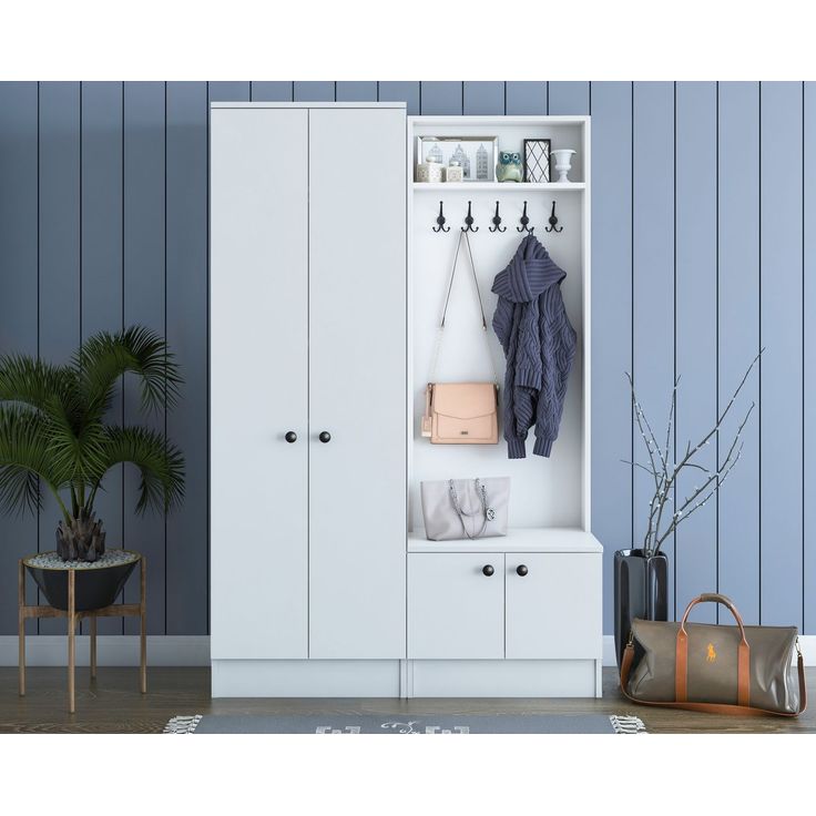 Säilytyskokonaisuus eteiseen Linento Furniture M11-1567, leveys 119.6cm, valkoinen