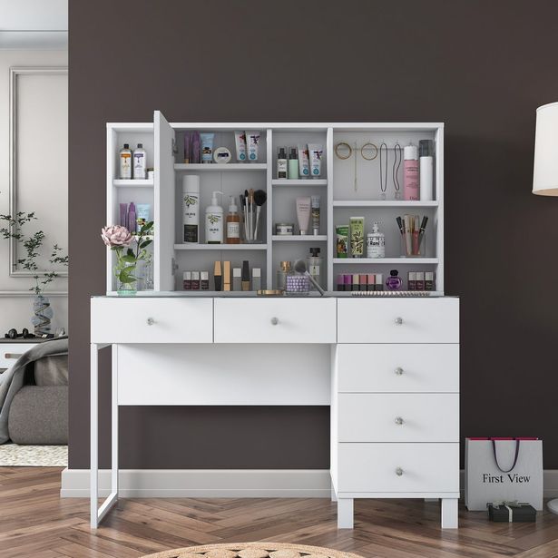 Meikkipöytä Linento Furniture BJ140-3831, leveys 120cm, valkoinen