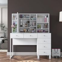 Meikkipöytä Linento Furniture BJ140-3831, leveys 120cm, valkoinen, Verkkokaupan poistotuote