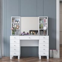 Meikkipöytä Linento Furniture BJ136-3846, leveys 120cm, valkoinen