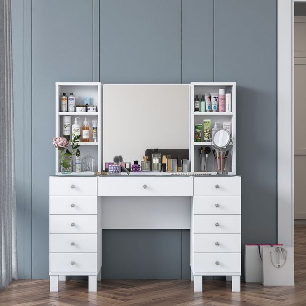 Meikkipöytä Linento Furniture BJ136-3846, leveys 120cm, valkoinen