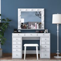 Meikkipöytä peilillä Linento Furniture BJ156-3872, leveys 120cm, valkoinen