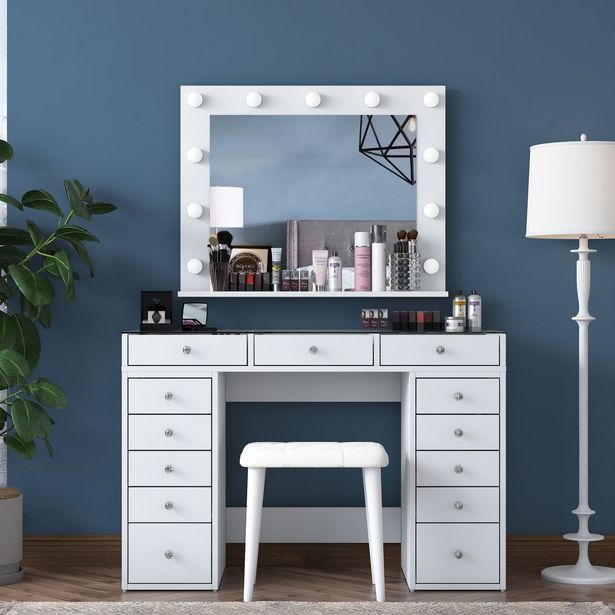 Meikkipöytä peilillä Linento Furniture BJ156-3872, leveys 120cm, valkoinen