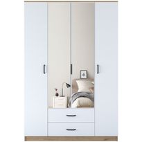 Vaatekaappi peiliovilla Linento Furniture BA131-3052, leveys 210cm, valkoinen/ruskea