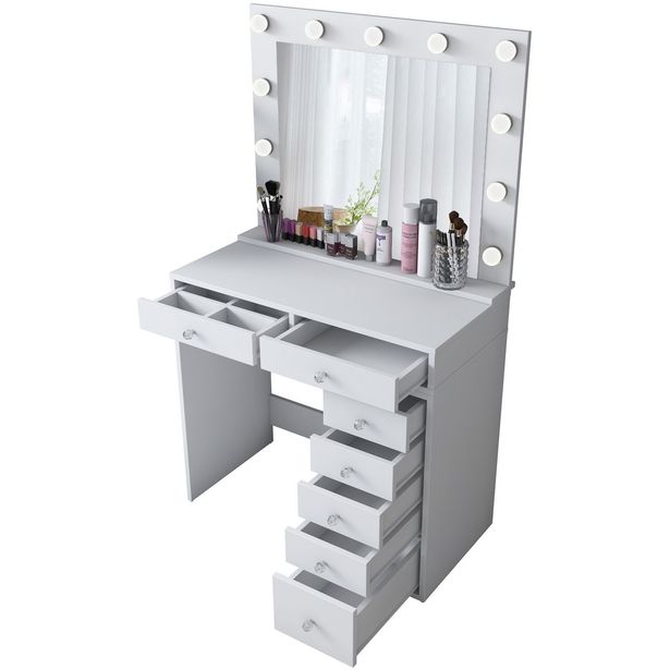 Meikkipöytä valolla Linento Furniture, BJ115-2781, valkoinen