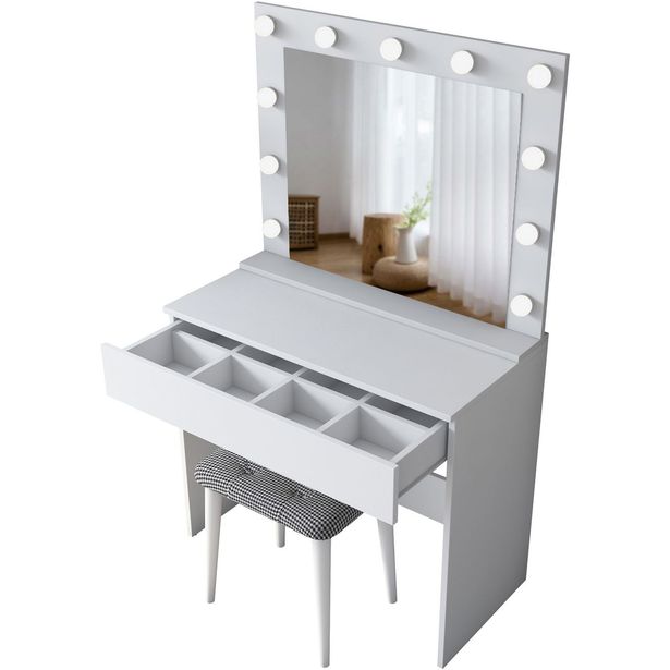 Meikkipöytä valolla Linento Furniture, BJ121-2934, valkoinen