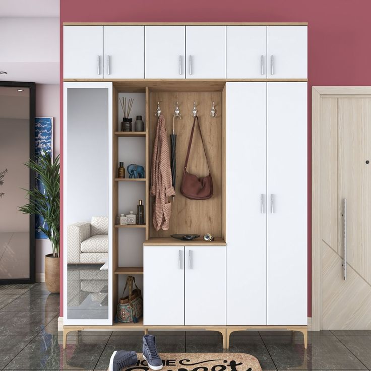 Säilytyskokonaisuus eteiseen Linento Furniture EA121-2765, leveys 180cm, valkoinen/ruskea