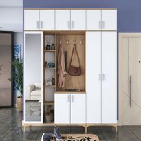 Säilytyskokonaisuus eteiseen Linento Furniture EA128-2795, leveys 180cm, valkoinen/ruskea