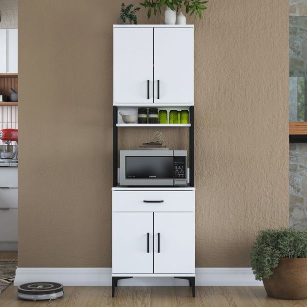 Aamiaiskaappi Linento Furniture JE113-2963, leveys 60cm, korkeus 198.6cm, valkoinen