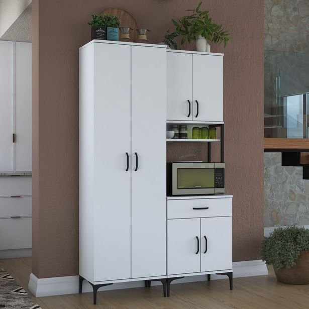 Aamiaiskaappi Linento Furniture JE120-2966, leveys 120cm, korkeus 198.6cm, valkoinen