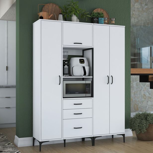 Aamiaiskaappi Linento Furniture JE131-2989, leveys 150cm, korkeus 198.6cm, valkoinen