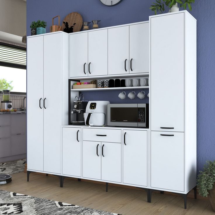 Säilytyskokonaisuus keittiöön Linento Furniture JE132-3053, leveys 220cm, korkeus 198.6cm, valkoinen