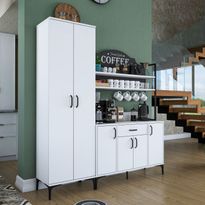 Aamiaiskaappi / keittiön säilytyskokonaisuus Linento Furniture JE148-3080, leveys 280cm, korkeus 198.6cm, valkoinen