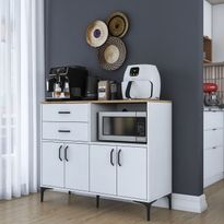 Aamiaiskaappi/kahvipiste Linento Furniture JE206, valkoinen/pähkinänruskea