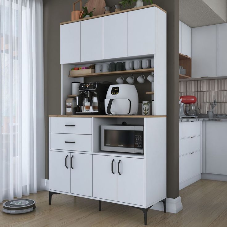 Aamiaiskaappi Linento Furniture JE208, valkoinen/pähkinänruskea