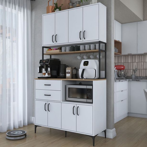 Aamiaiskaappi Linento Furniture JE209, valkoinen/pähkinänruskea