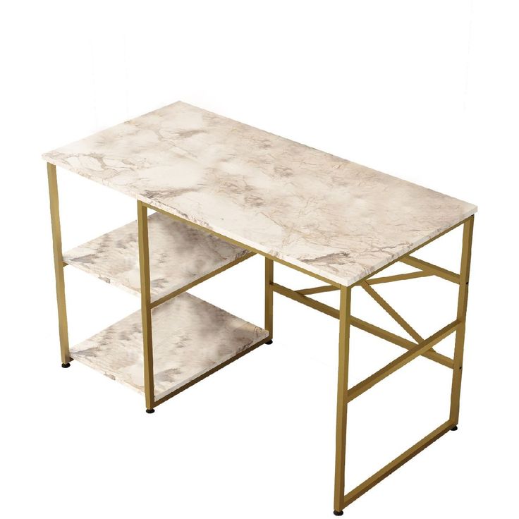 Työpöytä Linento Furniture VG23-GE valkoinen marmori/kulta