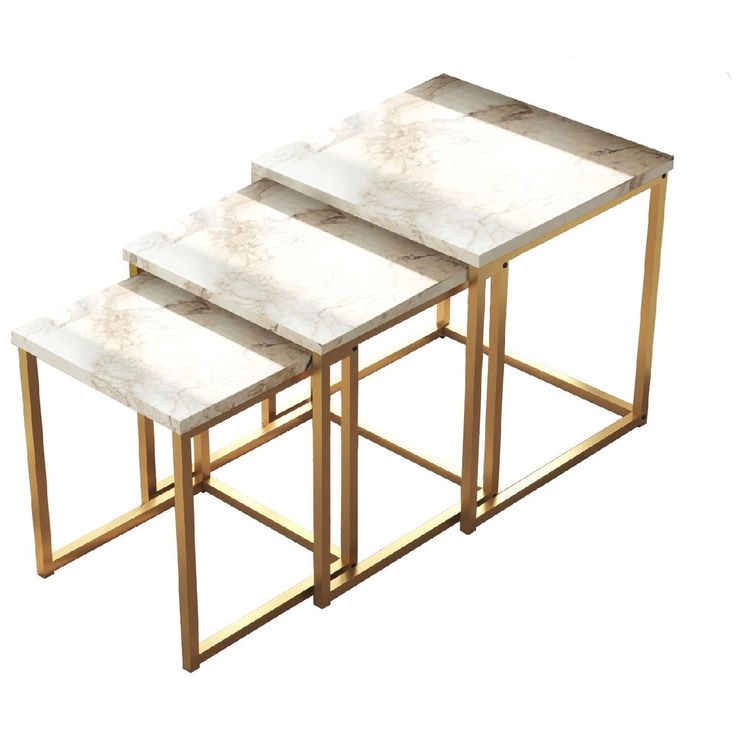 Sarjapöytä kolmiosainen Linento Furniture VG7-GE valkoinen marmori/kulta