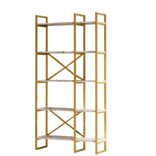 Kirjahylly Linento Furniture VG4-GE valkoinen marmori/kulta