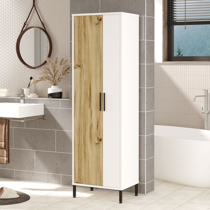 Kaappi Linento Furniture DY1, valkoinen/ruskea