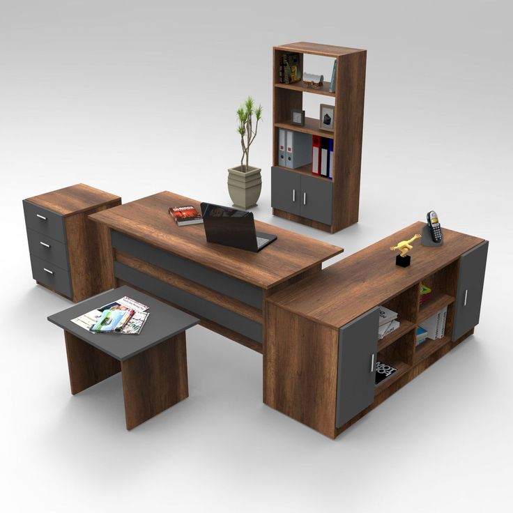 Työpöytäkokonaisuus Linento Furniture VO15, tummanruskea/harmaa