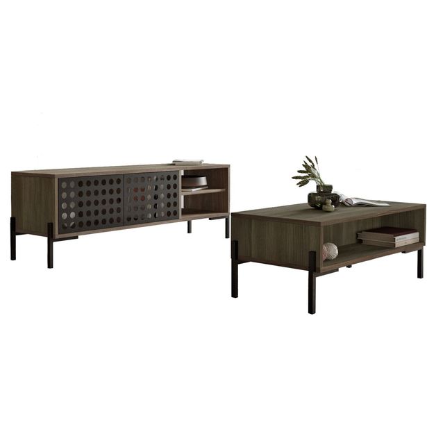TV-taso ja sohvapöytä Linento Furniture NE5, ruskea/harmaa