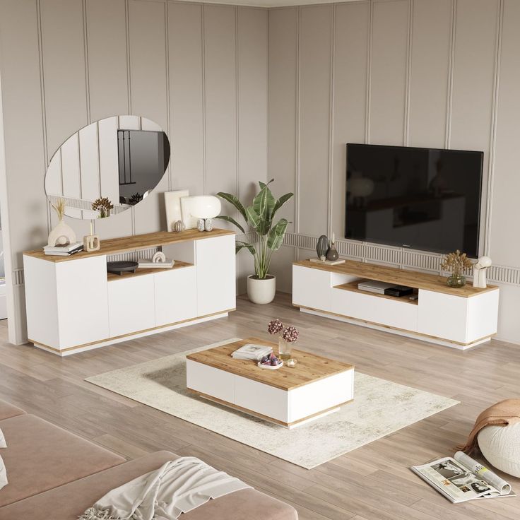 Olohuoneen huonekalusetti Linento Furniture FR18-AW, ruskea/valkoinen
