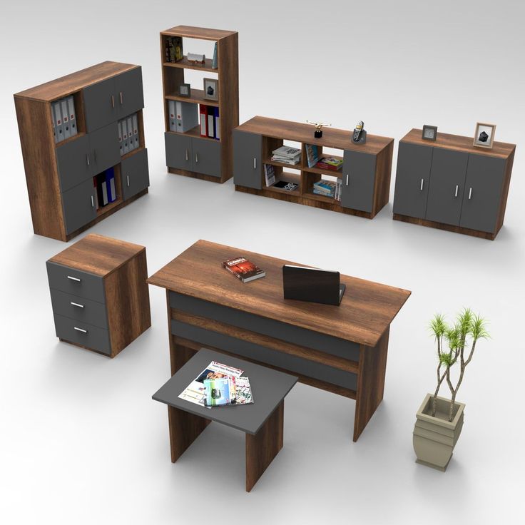 Toimistokalustesetti Linento Furniture Vo18-Ba, ruskea/antrasiitti