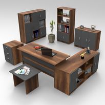 Toimistokalustesetti Linento Furniture VO19-Ba, tummanruskea/antrasiitti