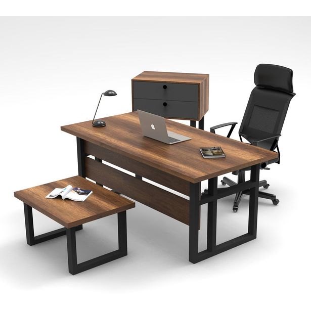Toimistokalustesetti Linento Furniture Mn08-Ba, tummanruskea/antrasiitti