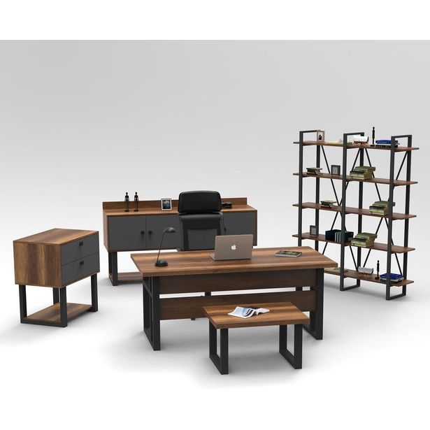 Toimistokalustesetti Linento Furniture Mn10-Ba, ruskea/antrasiitti