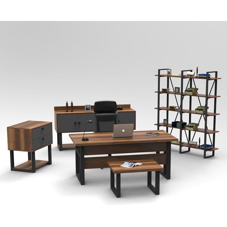 Toimistokalustesetti Linento Furniture Mn10-Ba, ruskea/antrasiitti