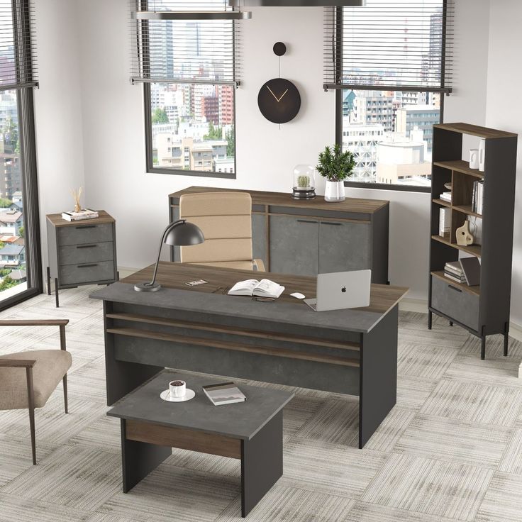 Toimistokalustesetti Linento Furniture Vs9-Cga, hopeanharmaa
