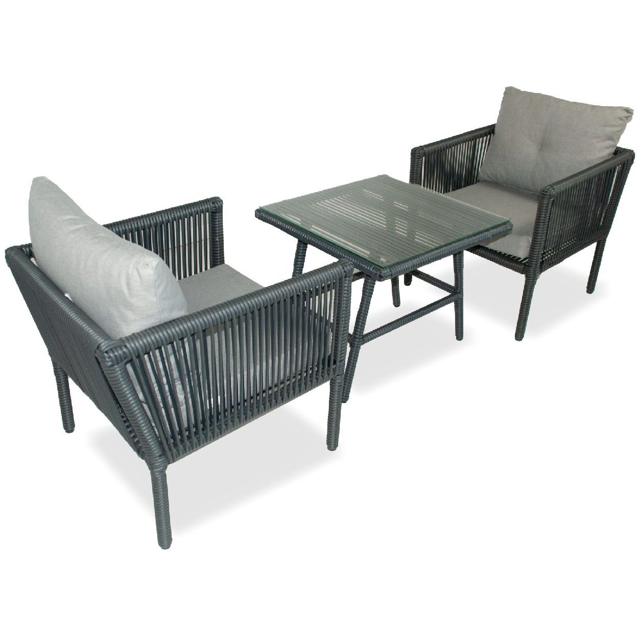 Oleskeluryhmä Linento Garden Shangai 2, 2 tuolia + pöytä, harmaa