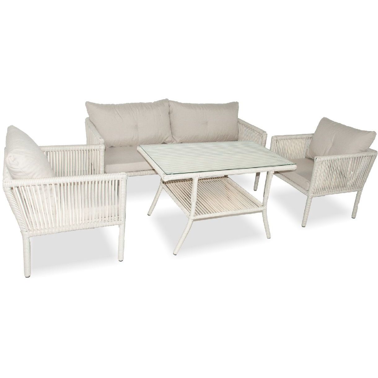 Sohvaryhmä Linento Garden Shangai 3, 2-istuttava sohva, 2 tuolia + pöytä, beige
