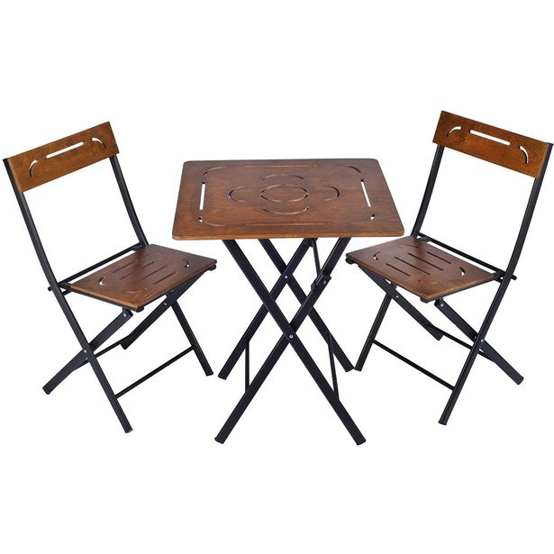 Garden Table & Chairs Set (3 Pieces) Linento Garden Bistro Set 3 Walnut Black