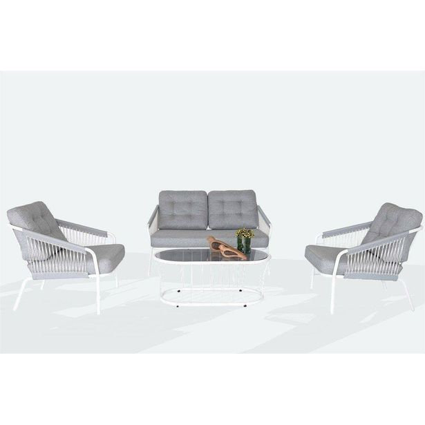 Garden Lounge Set Linento Garden Real 2-1-1-S White White Grey