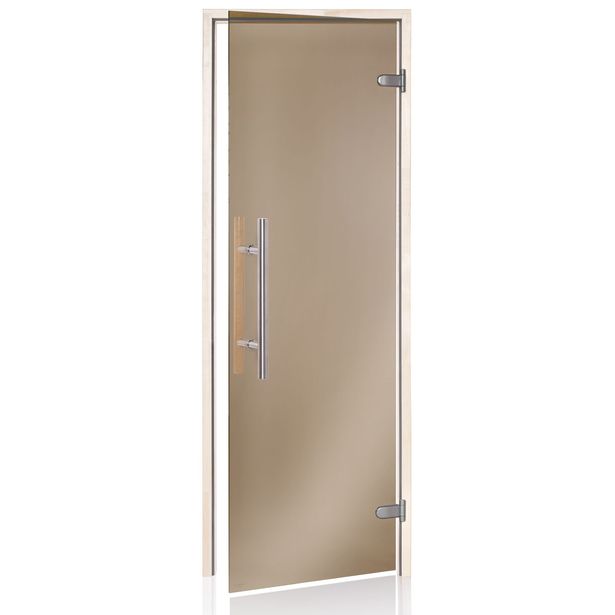 Saunan lasiovi Andres Glass Light Premium 8x19, pronssi lasi, haapakarmi