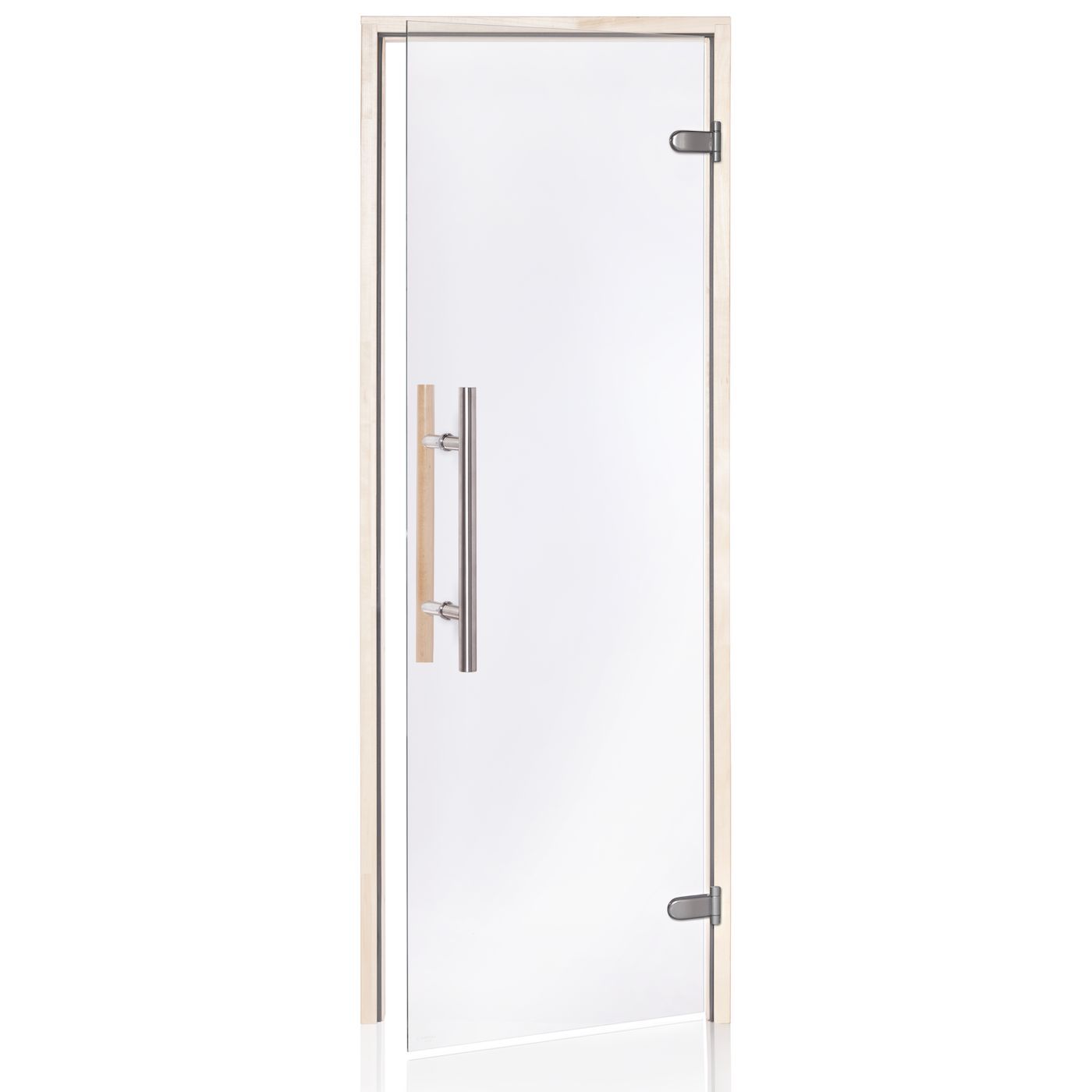 Saunan lasiovi Andres Glass Light Premium 9x19, kirkas lasi, haapakarmi