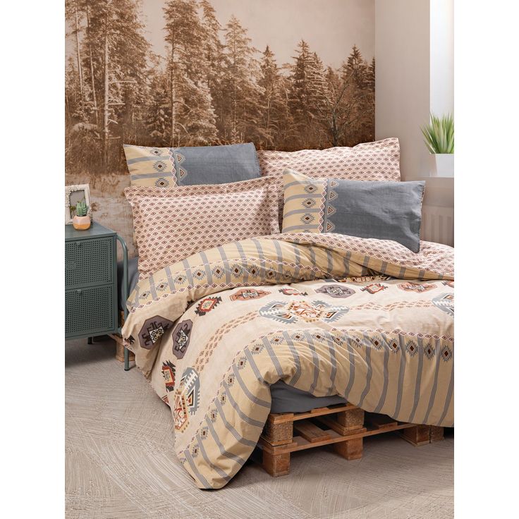 Parivuoteen vuodevaatesetti Linento Dakota, beige/harmaa