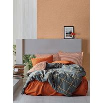 Parivuoteen pussilakanasetti Linento Stark, 260x220cm + 50x80cm, oranssi/tummansininen