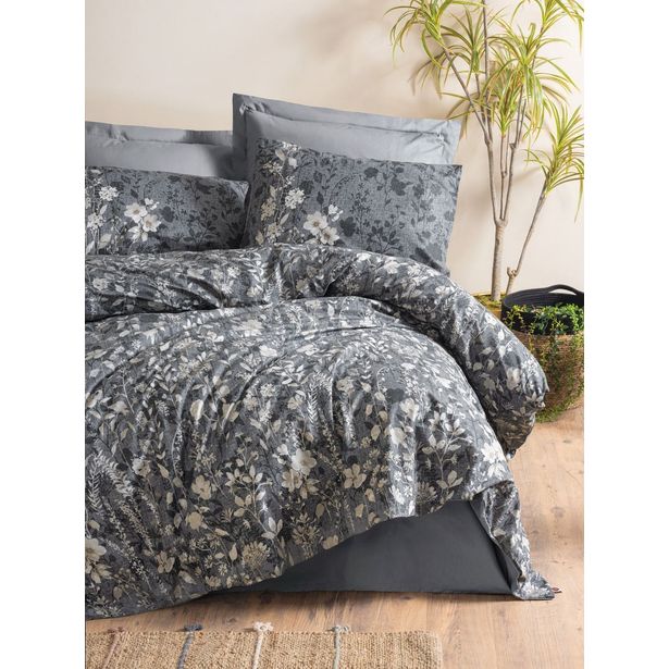 Parivuoteen pussilakanasetti Linento Comely, 260x220cm + 50x80cm, antrasiitti