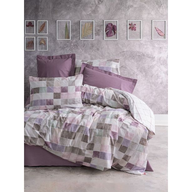 Parivuoteen pussilakanasetti Linento Maro, 260x220cm + 50x80cm, himmeä roosa