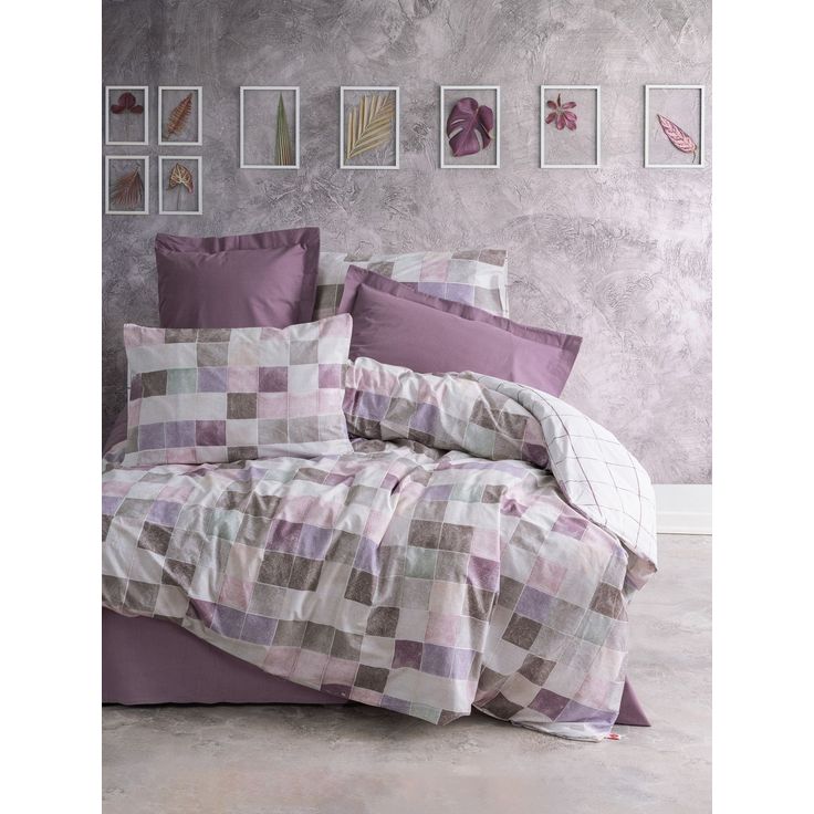 Parivuoteen pussilakanasetti Linento Maro, 260x220cm + 50x80cm, himmeä roosa