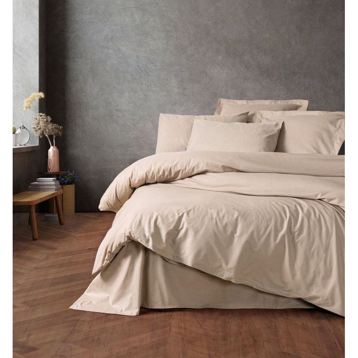 Parivuoteen pussilakanasetti Linento Plain, 260x220cm + 50x80cm, beige