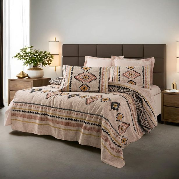 Parivuoteen päiväpeitto Linento Felix, 260x220cm, beige/tiilenpunainen