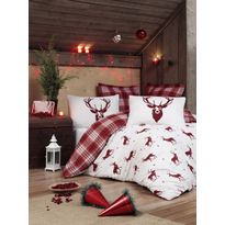 Parivuoteen vuodevaatesetti Linento Geyik, viininpunainen/valkoinen, Verkkokaupan poistotuote